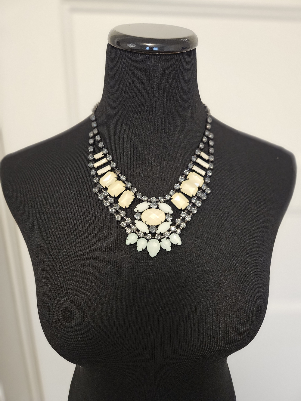 Statement Cream and Black Crystal Bib Necklace